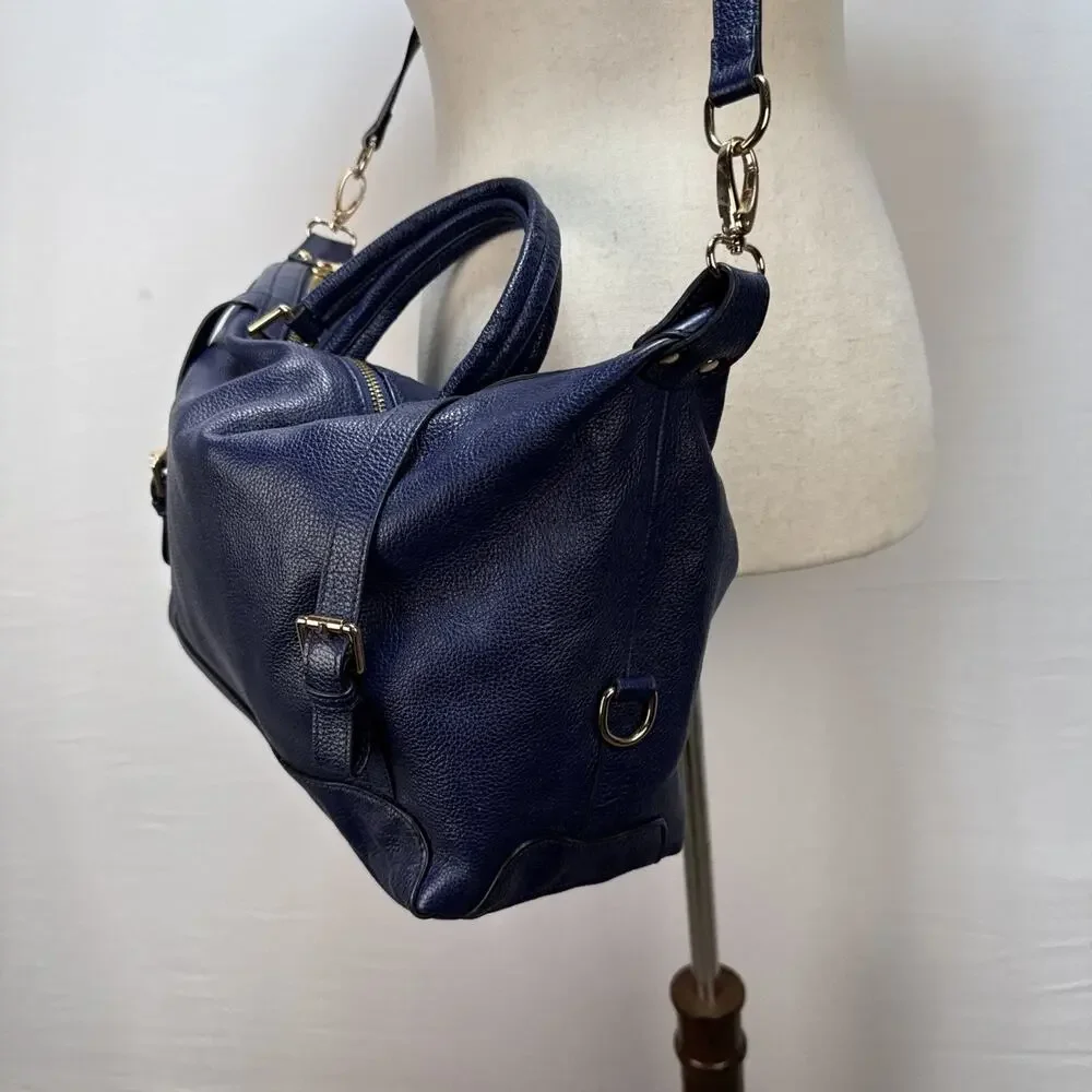 Ora Delphine Adele Satchel Bag Crossbody‎ Purse Royal Blue Pebbled Leather